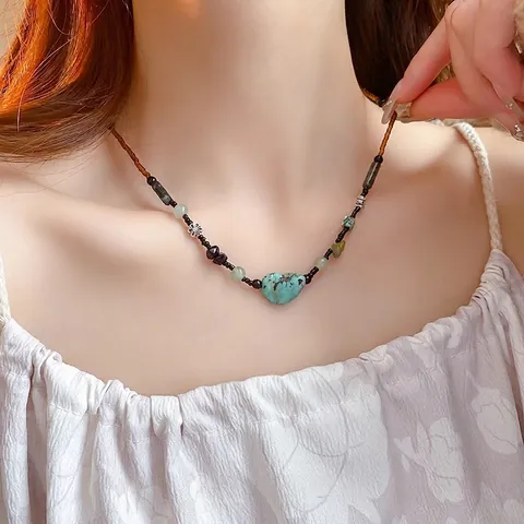 Collana Di Perline Vintage Con Ciondolo Cuore Turchese Fiore In Lega Per Donne Gioielli Boho Fatti A Mano