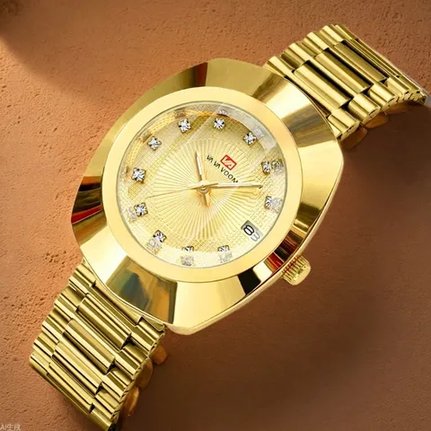 Luxury Business Quartz Watches Stainless Steel Band Waterproof Date Calendar Rhinestone Elegant Analog Wristwatches For Men And Women