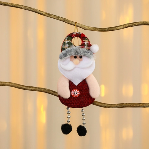 Ornamenti Appesi Di Natale Babbo Natale Pupazzo Di Neve Renna Orso Tessuto Feltro Accenti Plaid Gambe Lunga Catena Perline Arredo