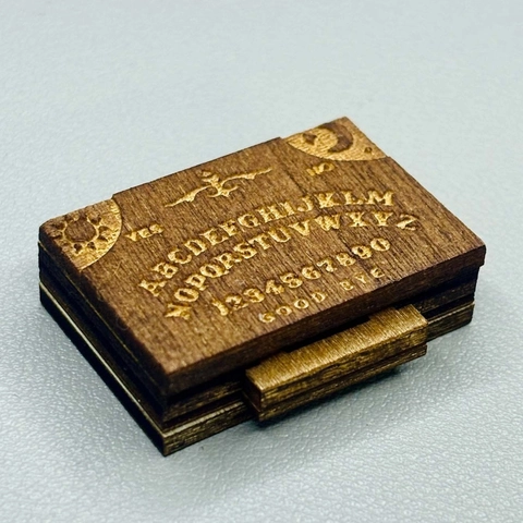 Miniature Wooden Spirit Board Box With Drawer And Planchette Engraved Mystic Home Decor Ornament