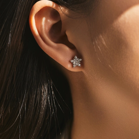Pendientes de Botón de Copo de Nieve de Plata de Ley 925 Con Moissanita Color D VVS1 Certificado GRA Joyería de Estrella para Mujer Regalo de Navidad