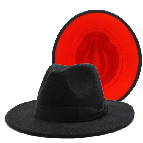 Chapeau Fedora Bicolore À Large Bord Avec Noeud Accent En Mélange De Coton Et Polyester Pour Femmes Et Hommes