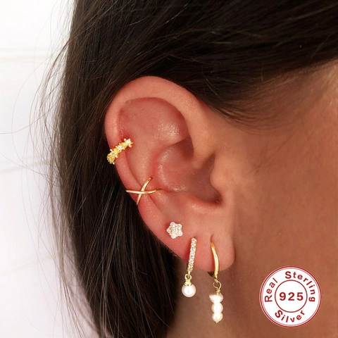 Elegant 925 Sterling Silver Artificial Pearl Drop Earrings White Artificial Pearls Huggie Hoop Jewelry For Women