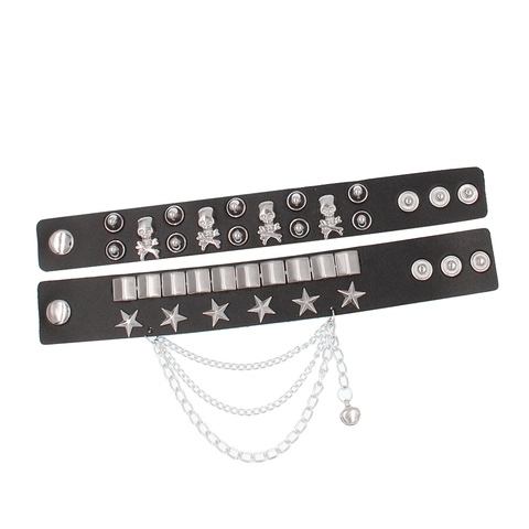 Punk Gothic Armband PU Leder Legierung Totenkopf Niete Mehrlagig Verstellbar Streetwear Rock Armreif Damen Herren