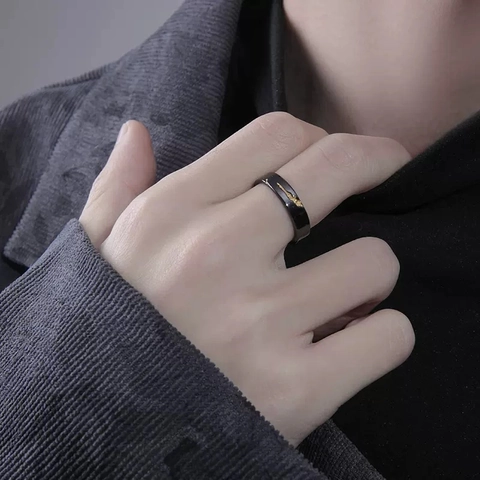 Anello Aperto Lega Vintage Motivo Dorato Uomo Donna Creativo Minimalista Regolabile Nero Oro Argento Gioielli Regalo