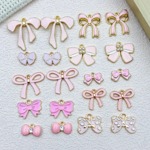 Bowknot Charms Zinc Alloy Enamel Bow Pendants Rhinestone Artificial Pearl DIY Jewelry Making Accessories Craft Sweet Colorful