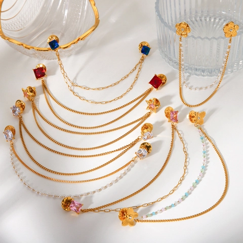 Catena Spilla Per Colletto Vintage Doppio Strato Acciaio Inossidabile Strass Künstliche Perle Finte Accessori Camicia