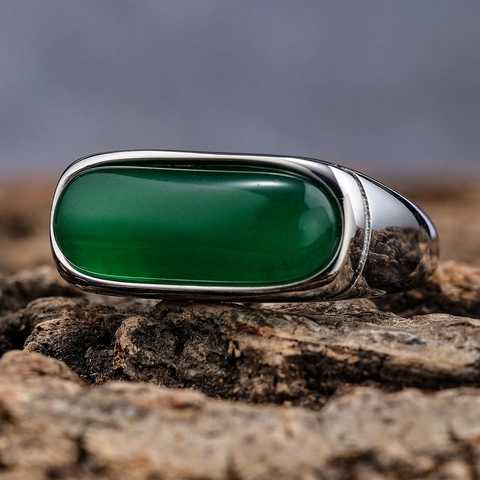 Vintage Siegelring Edelstahl Mit Ovalem Grünen Edelstein Polierter Retro Schmuck Für Herren Damen