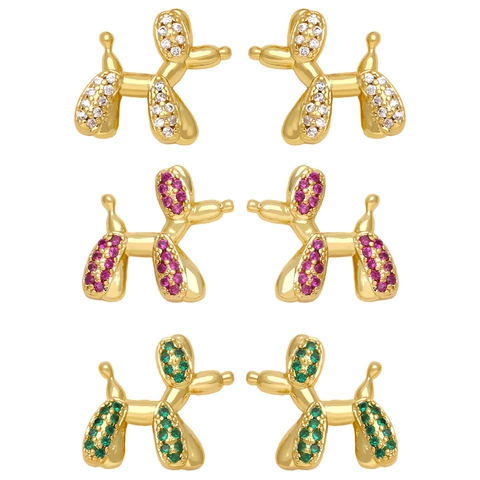 Ballon Hond Oorknopjes Koper 18K Verguld Zirkonia Cartoon Dier Moderne Stijl Vrouwen Sieraden