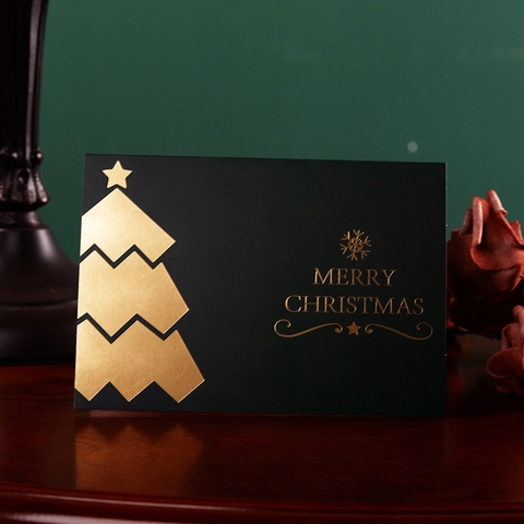 Gold Foil Christmas Greeting Cards With Envelopes Cardstock Holiday Blessing For New Year Festive Gift Stationary