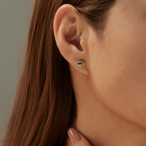 Orecchini a Bottone in Argento Sterling 925 Zirconia Malocchio per Donna Ipoallergenico Gioielli Occhio Blu Regalo di Moda