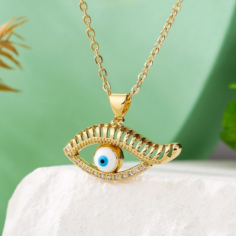 Evil Eye Anhänger Halskette Gold Plattiert Kupfer Bunte Zirkonia Türkisches Amulett Zierlicher Schmuck Für Damen