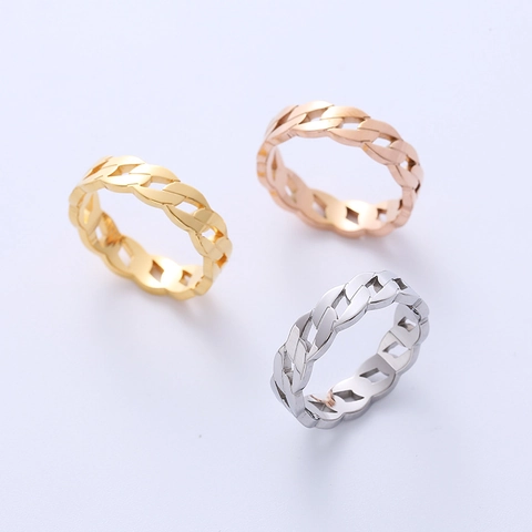 Anello A Catena In Acciaio Inossidabile 316L Vuoto Maglia Cubana Gioielli Di Moda Minimalista Per Donne