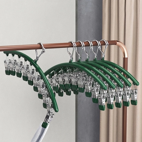 Stainless Steel Sock Drying Rack Multi-Clip Windproof Laundry Hanger Non-Marking For Underwear Space-Saving