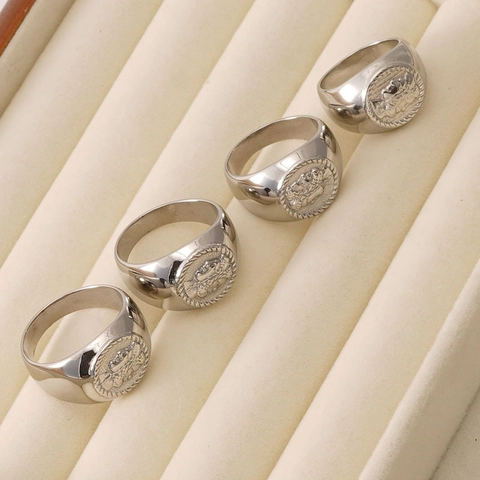Anillo A Sigillo Con Ritratto Vintage Acciaio Inossidabile Medaglione Moneta Hip Hop Punk Gioielli Uomo