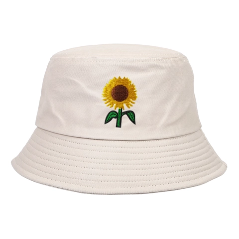 Sunflower Embroidery Cotton Bucket Hat Sun Protection Breathable Outdoor Casual Summer Travel Retro Fisherman Hat