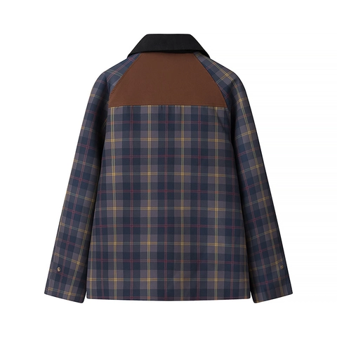 Veste À Carreaux Rétro Pour Femmes Manches Longues Patchwork Contrasté Col En Velours Côtelé Manteau Décontracté