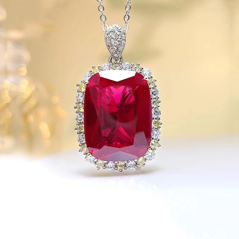 Luxury Copper Red Rhinestone Jewelry Set For Women Pigeon Blood Ruby Style Inlaid Geometric Pendant Ring Ear Studs Banquet Gift