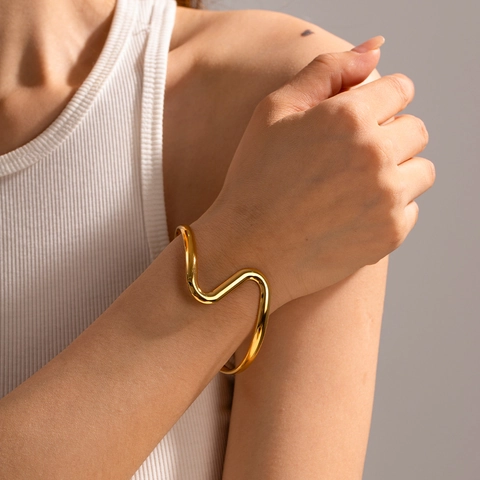 Minimalistische S-Curve Wave Bangle 18K Verguld Roestvrij Staal Open Manchetarmband Geometrische Sieraden Voor Dames