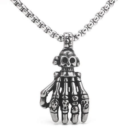 Collar Con Colgante De Mano De Esqueleto Acero Inoxidable Garra De Fantasma Calavera Gótico Punk Hip Hop Hombre