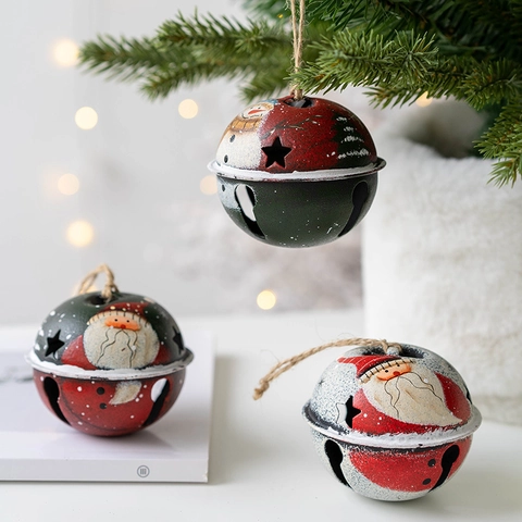 Vintage Metall Weihnachtsglocken Anhänger Mit Hanfseil Bemalter Weihnachtsmann Schneemann Eisen Christbaumschmuck Festliche Deko