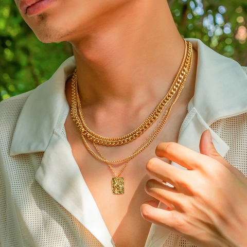 Layered Necklace With Square Hammered Pendant Copper Iron Alloy Hip Hop Trendy Punk Jewelry For Men Women