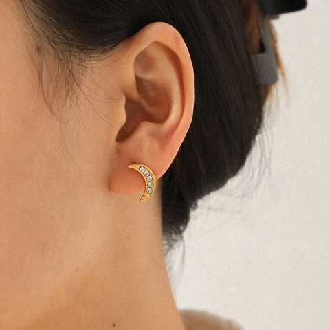 Stainless Steel Stud Earrings With Zircon Rhinestone Star Moon Heart Geometric Jewelry For Women Hypoallergenic