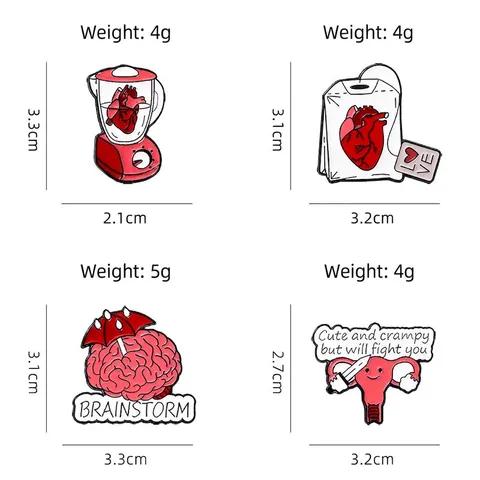 Lustige Cartoon Organ Emaille Broschen Kreative Legierung Herz Gehirn Gebärmutter Anstecknadel Medizinischer Humor Schmuck Geschenk