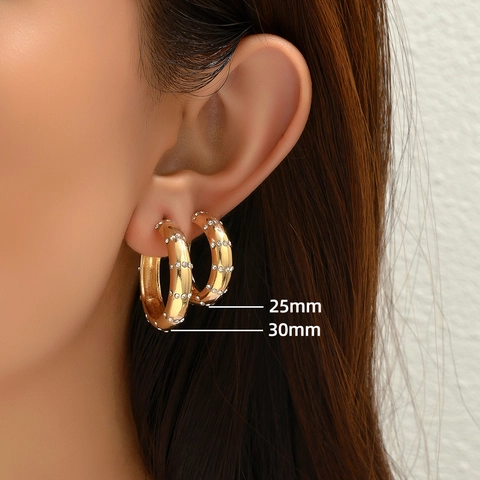 Chunky C Shaped Hoop Earrings Stainless Steel Dotted Rhinestone Geometric Statement Fashion Jewelry For Women