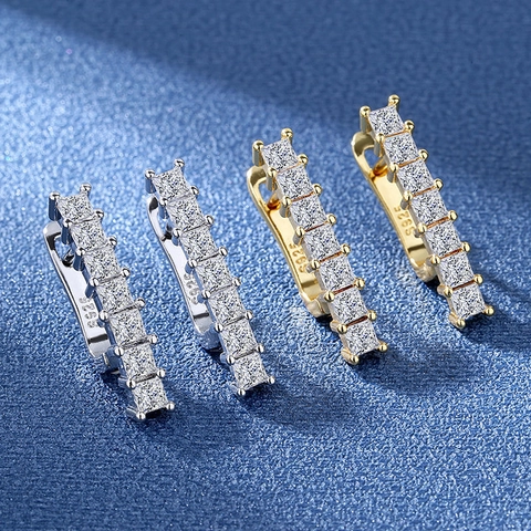 Koreaanse Stijl Vierkante Strass Huggie Hoop Oorbellen Voor Dames Koperen Sieraden Met 925 Sterling Zilveren Stift