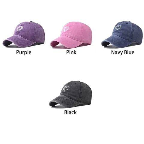 Washed Cotton Baseball Cap Herz Buchstaben Stickerei Vintage Distressed Verstellbare Outdoor Sport Sonnenhut Unisex
