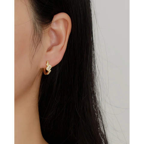 Orecchini Huggie Hoop In Argento Sterling 925 Zircone Rettangolare Geometrico Gioielli Di Moda Da Donna