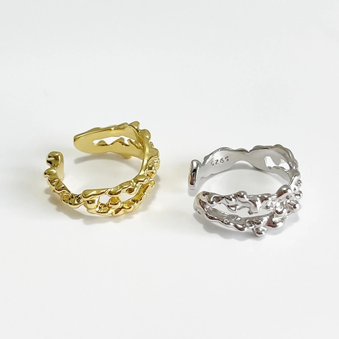 Anello In Argento Sterling 925 Texture Di Lava Irregolare Fusa Aperto Regolabile Francese Retro Vintage Minimalista Donne