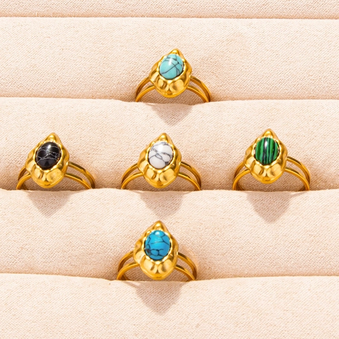 Bague Vintage De Bohême En Acier Inoxydable Avec Pierre Imitation Ovale Bijoux De Doigt Ouverts Ajustables Femmes Hommes