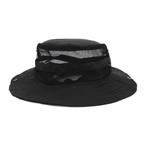 Outdoor Boonie Bucket Hat Mesh Breathable Sun Protection Safari Fishing Cap Adjustable Chin Strap Foldable Hiking Adult
