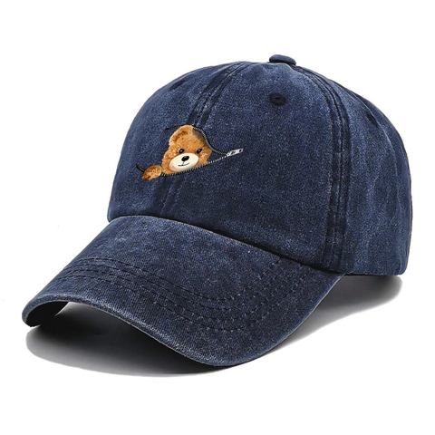 Berretto Da Baseball In Cotone Lavato Motivo Orso Cerniera Creativo Retro Regolabile Cappello Da Sole Uomo Donna Elegante