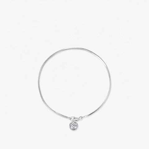 925 Sterling Silver Bracelet Round Cubic Zirconia Pendant Snake Chain Sparkly Minimalist Jewelry Accessory Women