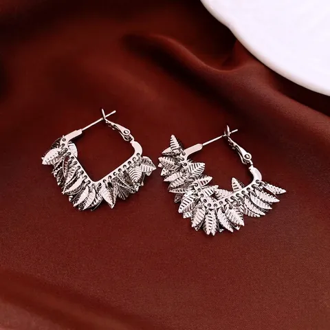 Pendientes De Aro Con Colgante De Hoja Con Poste De Plata Esterlina 925 Cobre Chapado En Oro De 18K Mujer