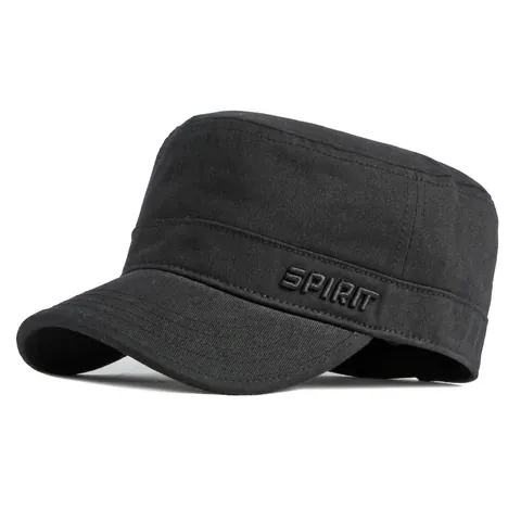 Cotton Cadet Cap Military Flat Top Hat Breathable Spirit Embroidery Outdoor Sports Sun Protection Unisex