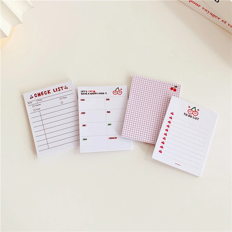 Cute Cherry Memo Pad Paper To Do List Weekly Plan Notebook Stationery For Students Office Notes Non Adhesive Checklist