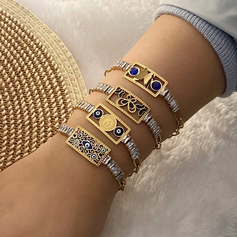Evil Eye Schmetterling Armband Edelstahl Vergoldet Zirkonia Charme Bohemian Schmuck Für Damen