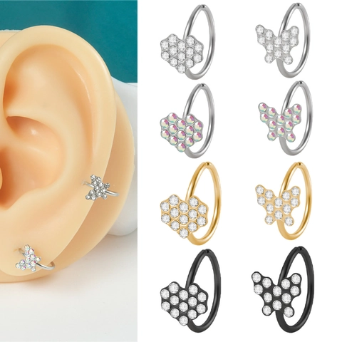 Anello per il Naso a Forma di Farfalla e Cuore in Acciaio Inossidabile Strass Piercing per Cartilagine Orecchio Donna Unisex