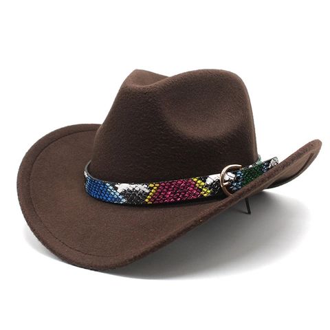 Western Cowboyhut Wollfilz Fedora Mit Schlangenmuster Gürtel Goldschnalle Breiter Krempe Outdoor Ethno Style Retro Jazz Hut