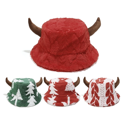 Cappello Da Pescatore In Peluche Albero Di Natale Corna Divertente Caldo Inverno Poliestere Novità Moda Morbido