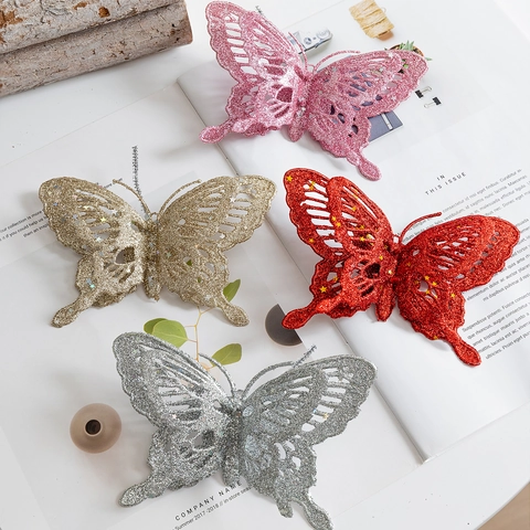 Weihnachten Schmetterling Ornamente Glitzer Hohl Hängen Anhänger Baum Dekorationen Party Haus Hochzeit Szene Dekor