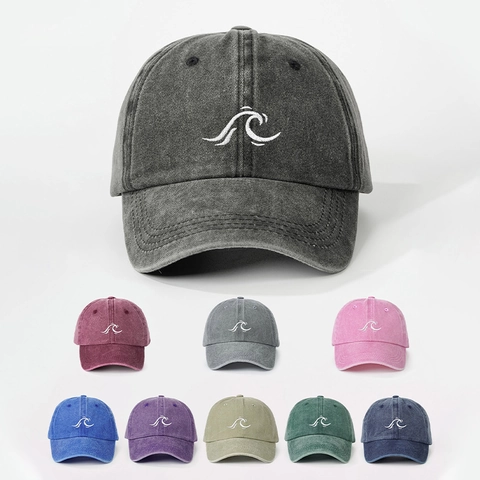 Cappello Da Baseball In Cotone Lavato Con Ricamo A Onde Regolabile Vintage Cappello Da Protezione Solare Per Uomini Donne