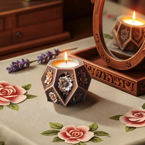 Pentagonal Flower Pillar Candle Silicone Mold DIY 3D Relief Floral Aromatherapy Candle Making Tool Retro Geometric Home Decor Mold