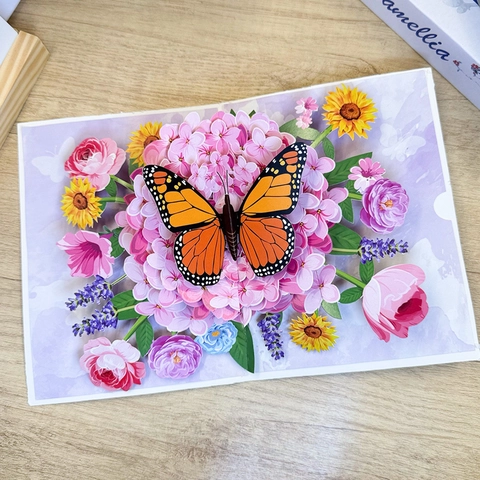 3D Pop-Up Grußkarte Schmetterling Hortensie Blume Handgefertigt Karton Für Mutter Lehrer Geburtstag Jubiläumsgeschenk