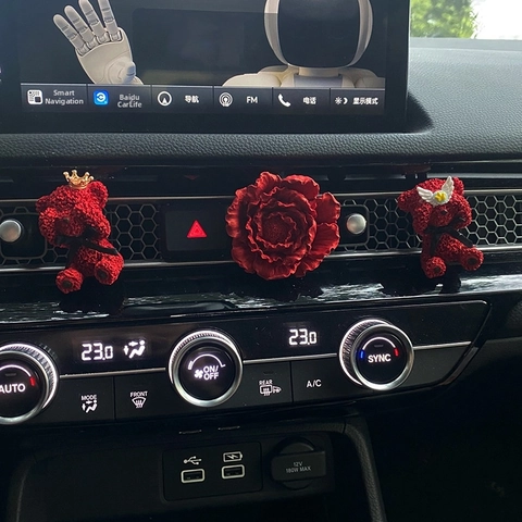 Red Bear Peony Flower Car Air Vent Aromatherapy Clip Gypsum Diffuser Stone Fragrance Ornament Automotive Interior Decor