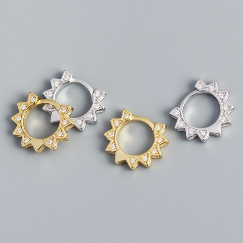 Orecchini A Cerchio Ingranaggio Raggio Di Sole Argento Sterling 925 Con Zirconia Stile Punk Metallo Per Donne